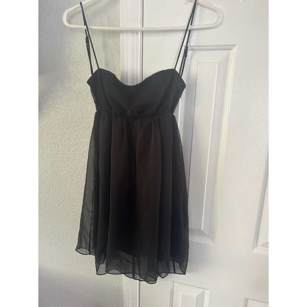 Lucy In The Sky Black Chiffon Mini Dress Open Back Tie Bow Strappy Sm babydoll